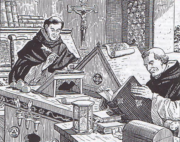 Monks handcopying Bibles