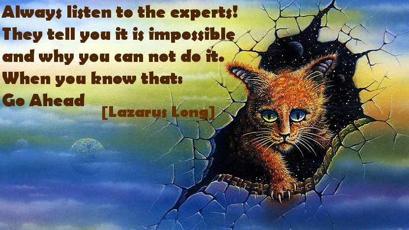 Always listen to the experts! They tell you it is impossible and why you can not do it. When you know that: Go Ahead! [Lazarus Long]