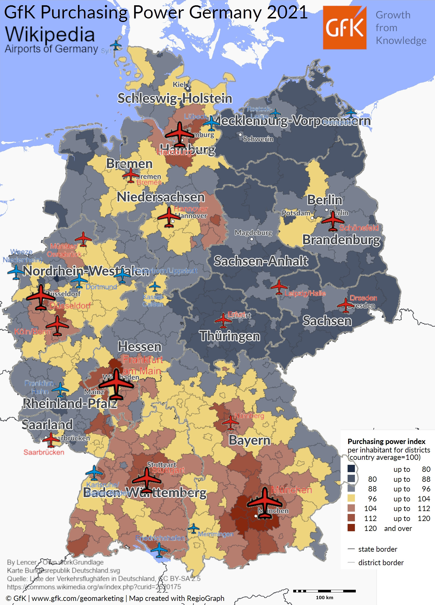 GFK Purchasing Power Germany vs. Airport Locations - 2021 Update