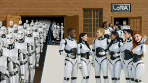 LoRa factory, showing mass output of basic generative AI and LoRA personality enhanced AI